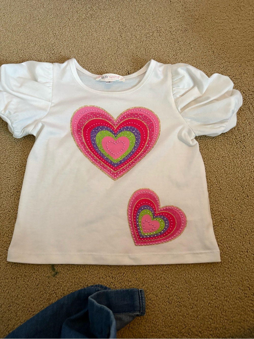 Baby Sara Rainbow Heart Puff Sleeve Tee Girls Size 5